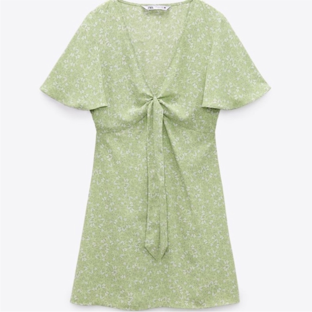 ZARA Floral Print Mini Dress Green NWT Size XS